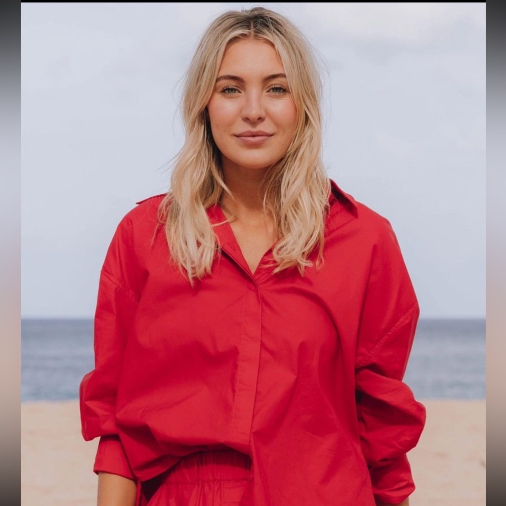 Daily Drills Red Button Down Top